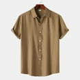 thumbnail image 2 of Huresd Men's Wrinkle Free Untucked Cuban Shirt Business Casual Button Down Tops Short Sleeve Solid Color Shirt Camel M, 2 of 4