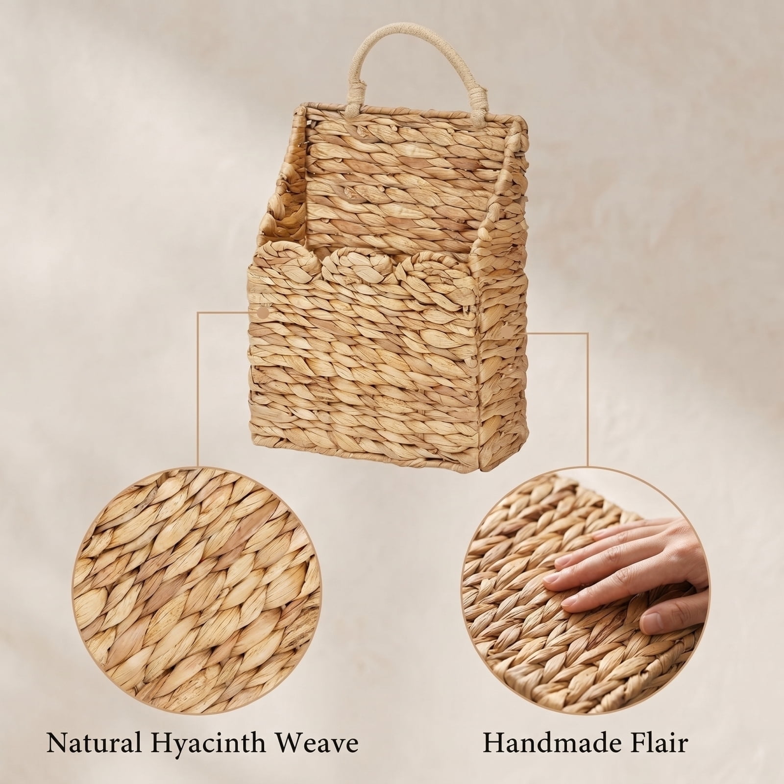 Wicker Hanging Baskets Scalloped Wall Baskets Decor Handmade Woven Hanging Basket Foldable, for Front Door Home Garden Pantry Farmhouse Rustic Decor
