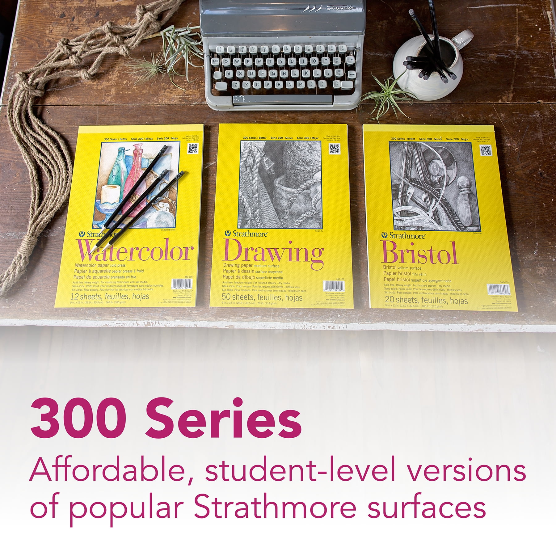 Strathmore 300 Series Mixed Media Pad, Side Wire Binding, 40 Sheet, 5.5x8.5 inch, Pack of 3