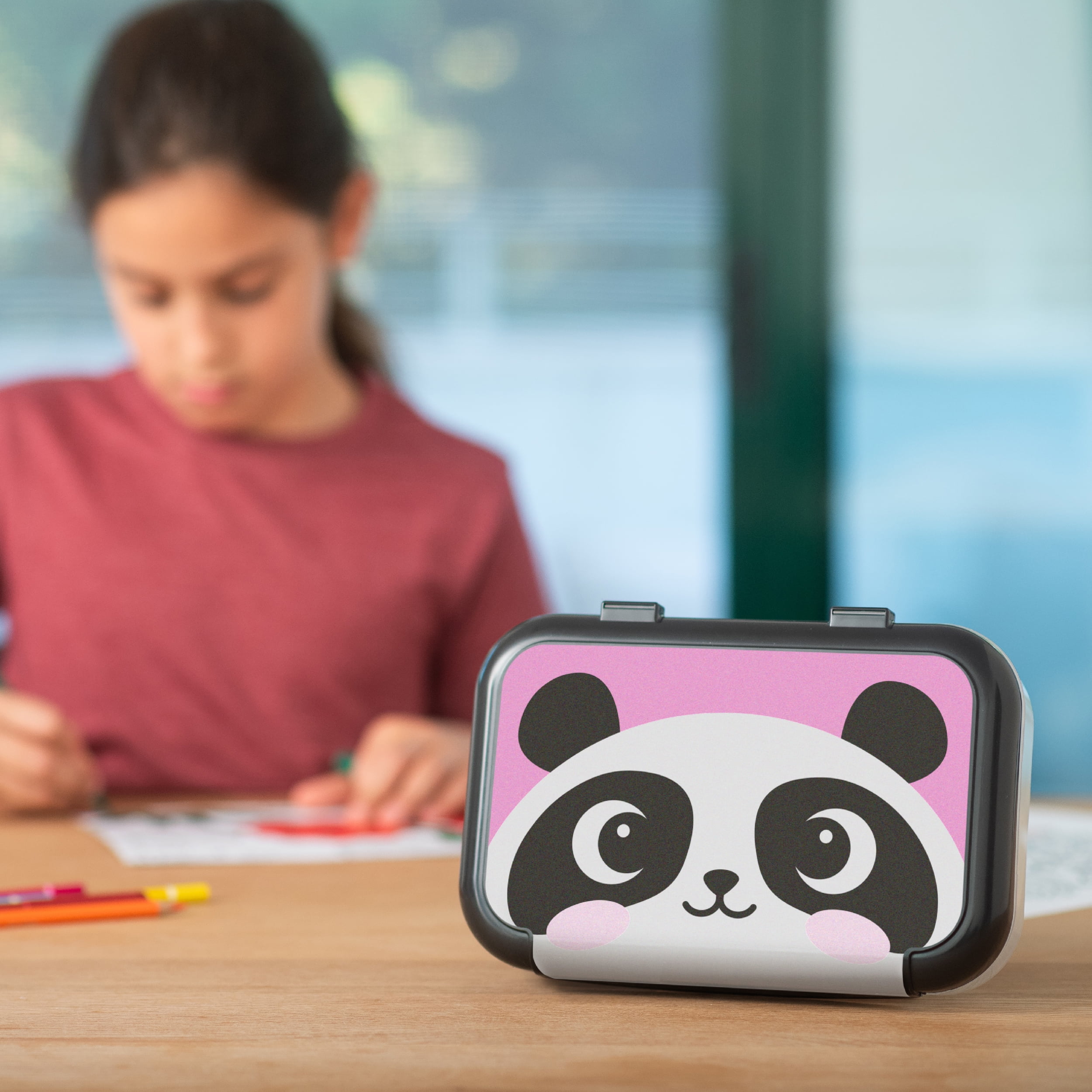 ZIPIT Recycled Plastic Pencil Box for Kids, Elementary School Box, Pink Panda