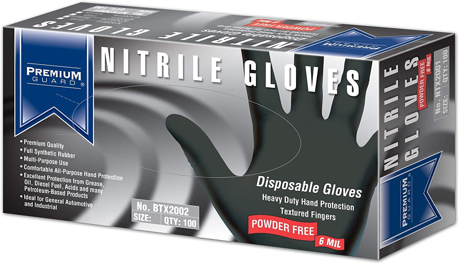 Box of 100-6 mil Black Industrial Nitrile Disposable Gloves AMMEX Powder Free GWBL48104E0BX GLOVEWORKS HD Extra Large Latex Rubber Free