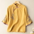 thumbnail image 2 of Baqcunre Oversized Tshirts Shirts For Women New Ethnic Style Wind Embroidery Loose Plate Buckle Horn Sleeve Standing Seven Point Top Shirt Female Womens Blouses Sweatshirt For Women Yellow L, 2 of 9