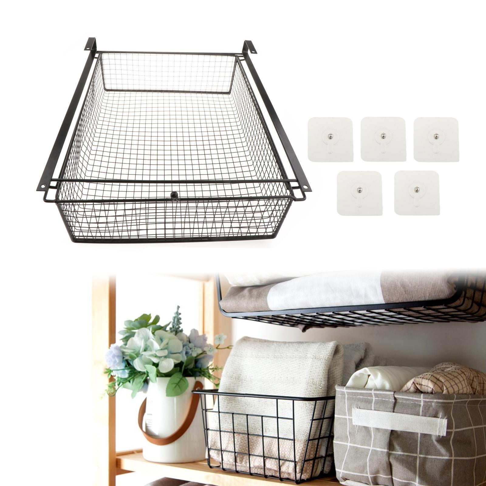 TISHITA under Desk Organizer Drawer Hanging under Desk Box Pull Out Table Shelf under Shelf Storage Basket for Pantry Desktop Clothes Black