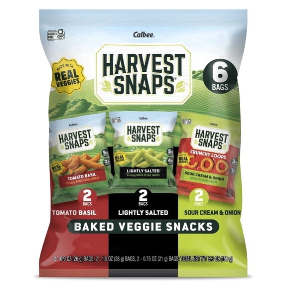 Harvest Snaps Variety Bag Baked Gluten Free Snacks, Veggie Crisps, 3 Flavors, 6 Bags, 5.3 oz