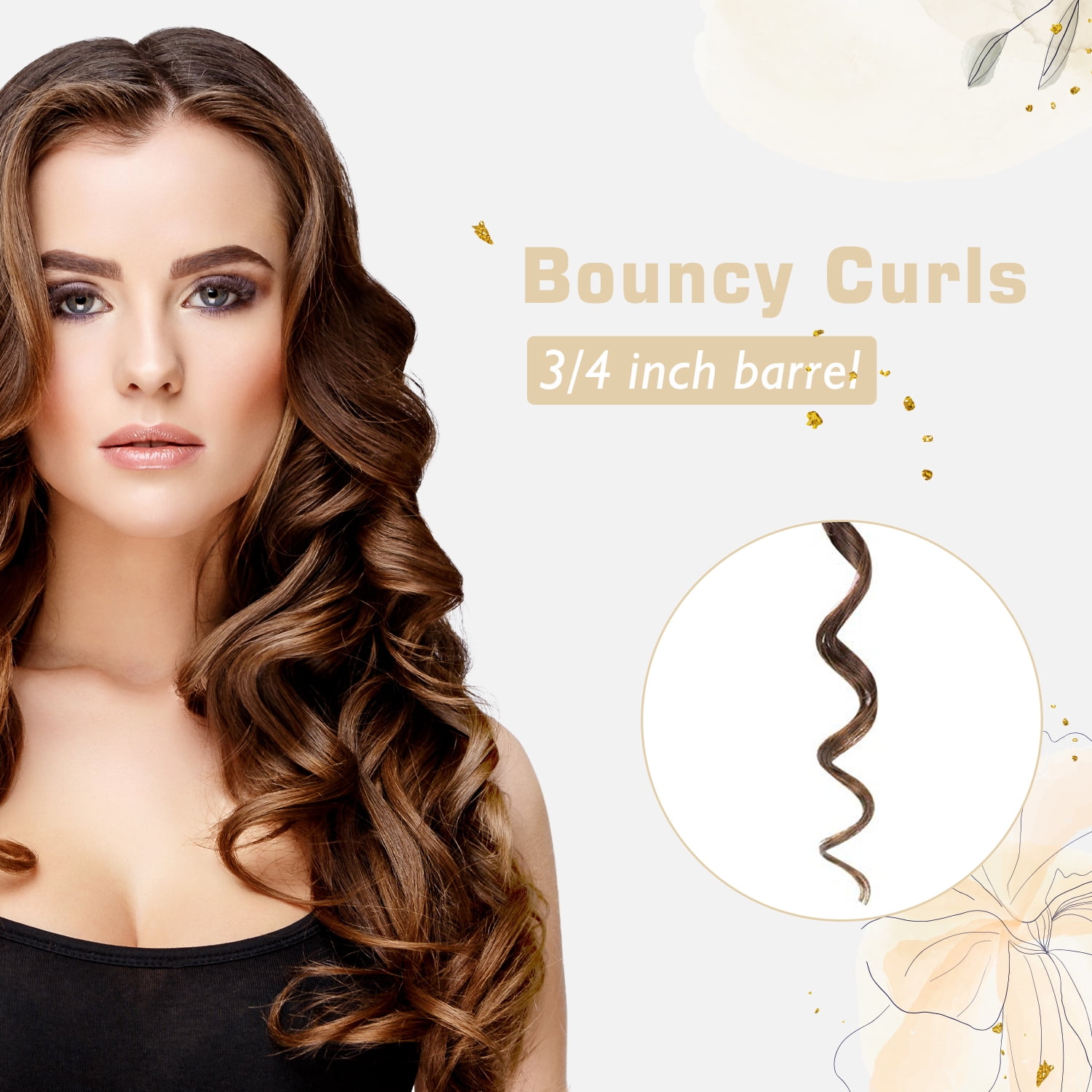 3/4 Inch Curling Iron for Short Hair, Dual Voltage Hair Curling Iron Ceramic,Professiona Curling Wand Tourmaline(Champagne Gold)