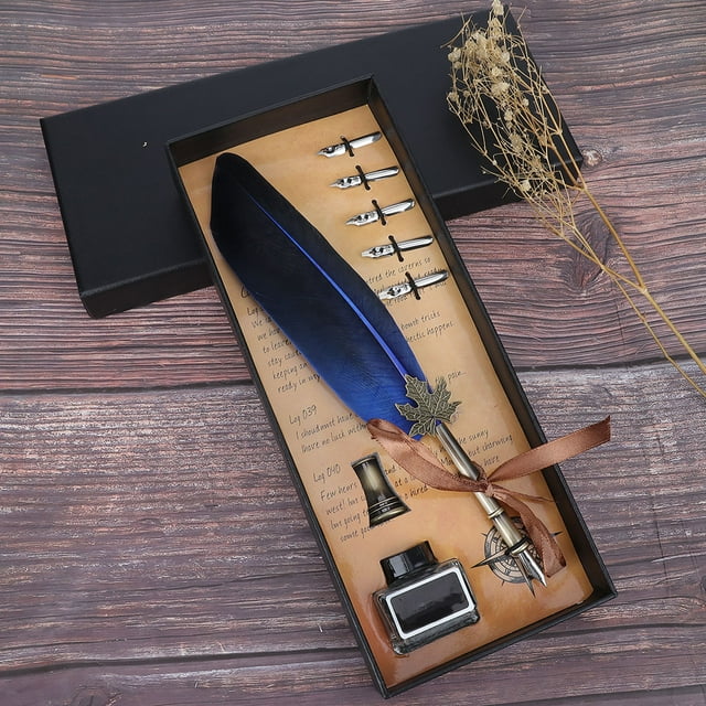 Pluma estilográfica vintage, pluma de escritura, pluma de tinta de caligrafía con caja de regalo (azul)