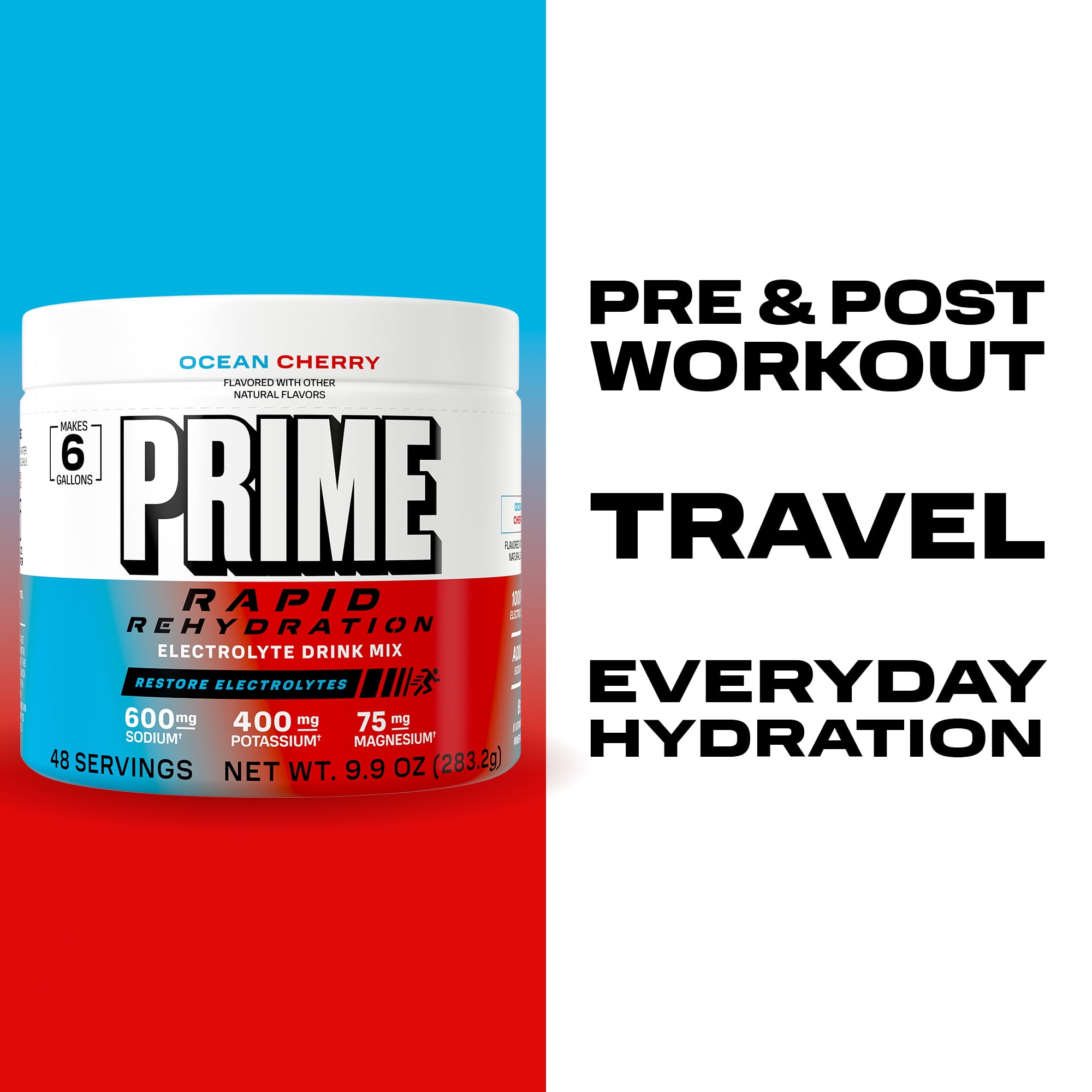 Prime Rapid Rehydration Powder, Ocean Cherry, 48 srv, Tub