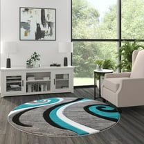 Masada Rugs High Quality Hand Carved Area Rug Modern Contemporary Turquoise White Grey Black (5 Feet 3 Inch X 5 Feet 3 Inch) Round