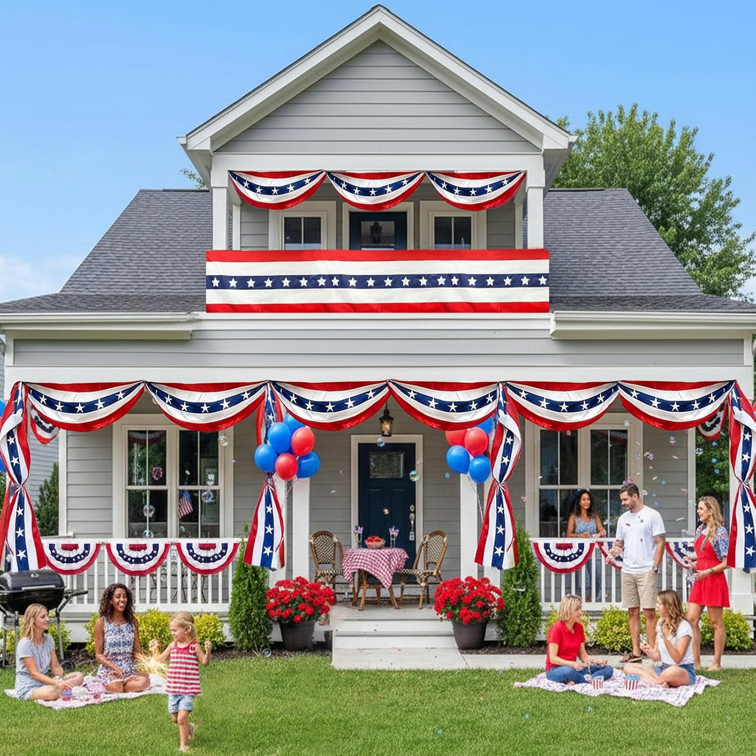 FENLEI 2 Pack 20Ft 4th of July Patriotic Bunting Banner, American Flag Outdoor & Door Decor, 250th Independence Day Decoration