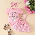 thumbnail image 2 of Girls Spring Outfits Short Sleeve Letter Prints Ribbed Bodysuit Bowknot Suspender Skirts Outfits Girl Clothes Red 6 Months-9 Months, 2 of 7
