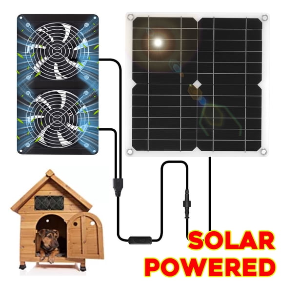 CURUK 15W Solar Exhaust Fan Kit w/ Dual 3W Fans for Chicken Coop, Pet Cage, Odor-Free Ventilation