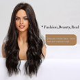 thumbnail image 2 of Peluca larga marrón para mujer, pelucas onduladas sintéticas de pelo Natural con parte media completa, 2 of 5