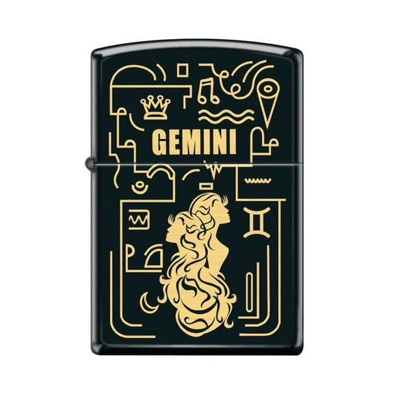 Zippo Lighter - Personalized Custom Message Engraved on Backside for Gemini Zodiac Black Matte #Z5302