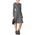 thumbnail image 4 of Vestido midi de manga larga con cremallera en el cuello A-Line a rayas para mujer Inspire Chic XL gris, 4 of 5