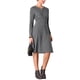thumbnail image 4 of Vestido midi de manga larga con cremallera en el cuello A-Line a rayas para mujeres Inspire Chic L Gris, 4 of 5