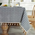 thumbnail image 3 of Rectangle Cotton Linen Tablecloth: New Chinese Style Retro Table Cloth with Tassel, Multi Size Wrinkle Free Decorative Tablecloth, Rustic Farmhouse Kitchen Table Cover (D, 55''×79''), 3 of 10
