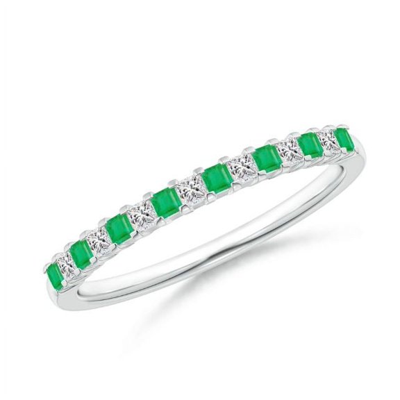 Square Shape Green Emerald CZ Diamond Eternity Band Ring 925 Sterling Silver May Birthstone Valentine Day Birthday Gift Gemstone Jewelry