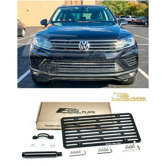 Extreme Online Store Replacement for 2011-2018 Volkswagen Touareg | EOS Plate Version 2 Front Bumper Tow Hook License Plate Relocator Mount Bracket Tow-281-V2 (Full Size)
