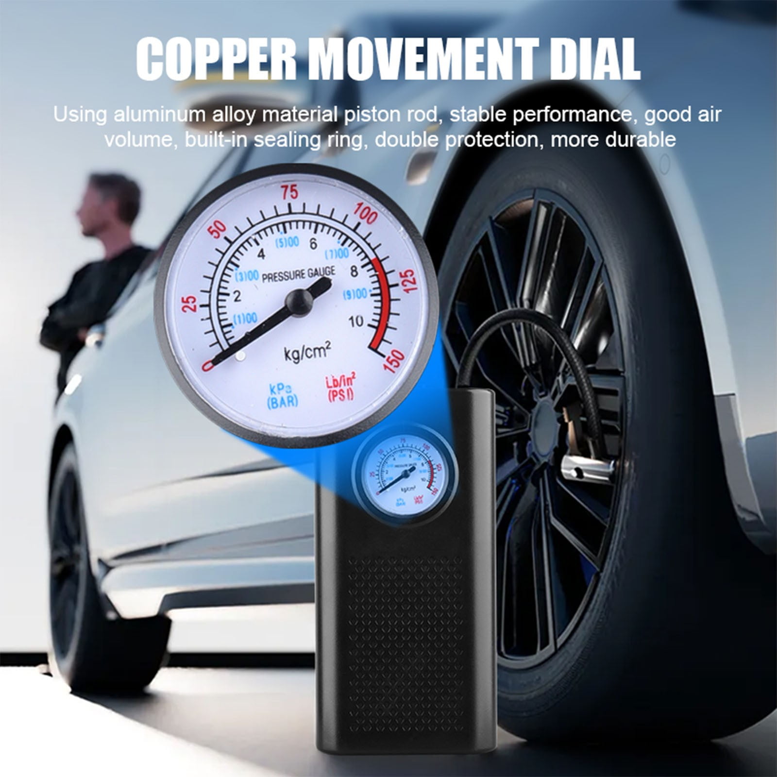 Vadktai Tire Inflator, Portable Air Compressor, Faster Portable Air Pump for Car Tires, Cordless Air Pump with Pressure Gauge for Cars, Bike & Motorcycle Tires, Ball