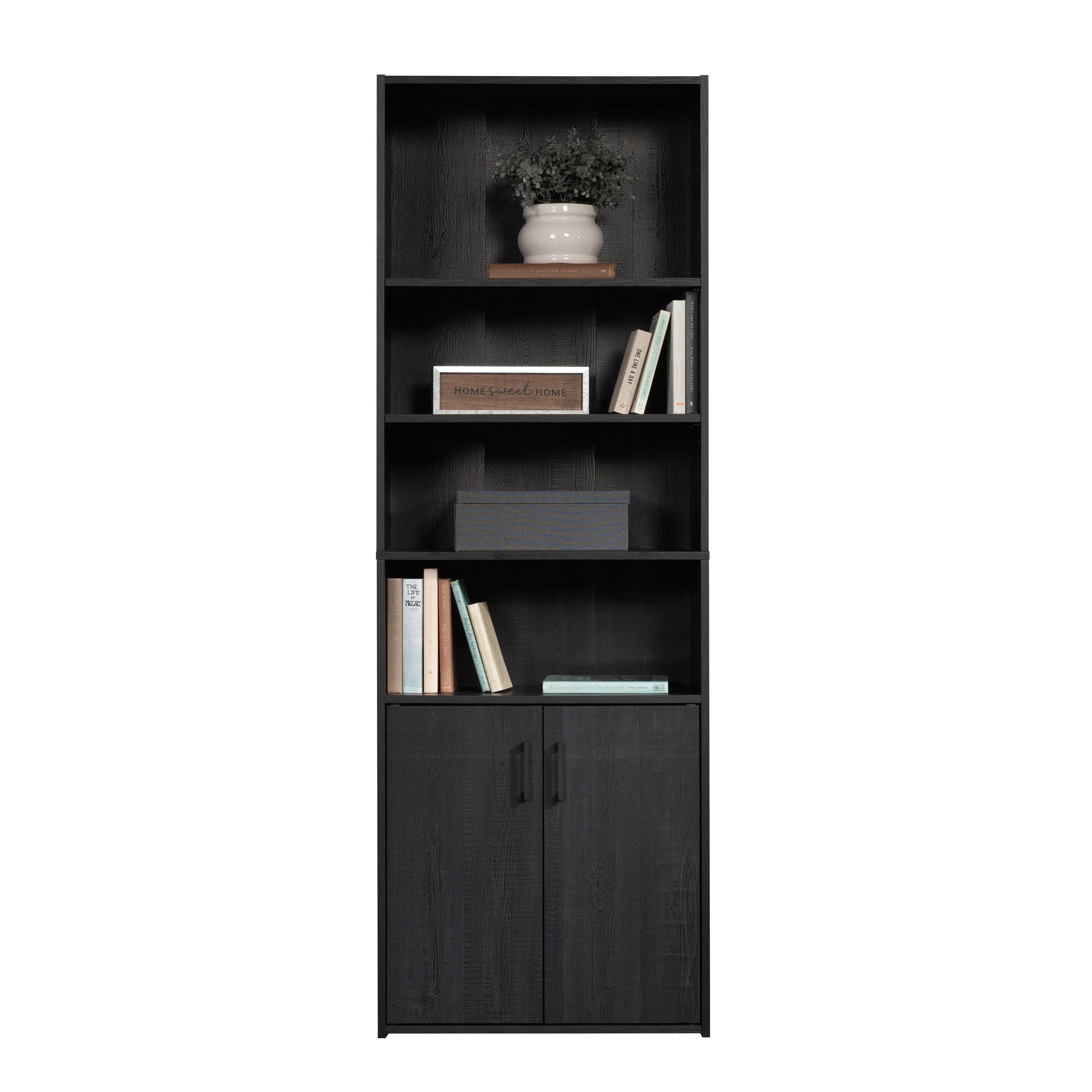Mainstays Traditional 5 Shelf Bookcase with Doors, Black Finish  (图3)