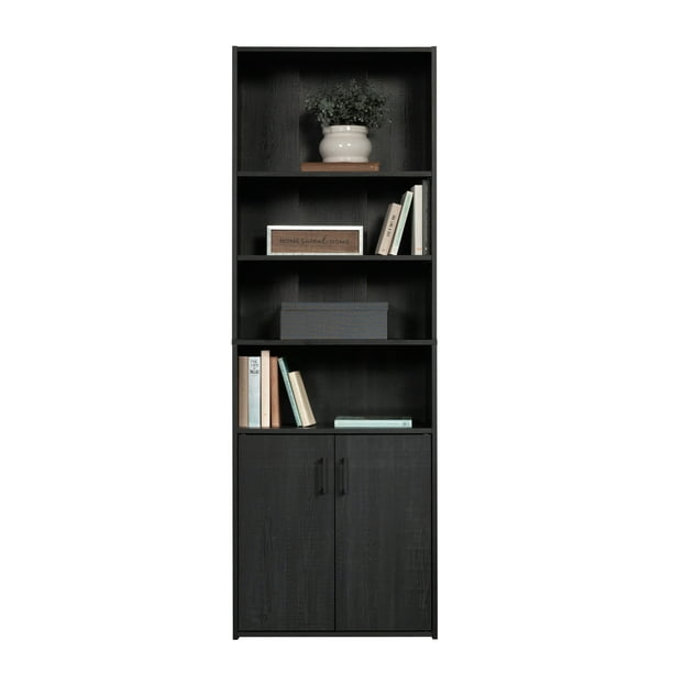Mainstays Traditional 5 Shelf Bookcase with Doors, Black Finish