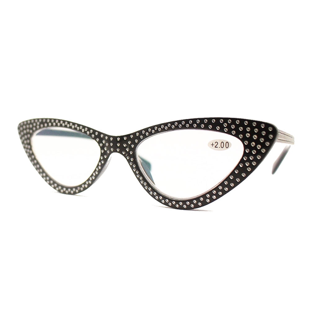 3 Pairs of Women Black Cat Eye Reading Glasses Diamond Presbyopic Glasses Plastic Readers +3.50