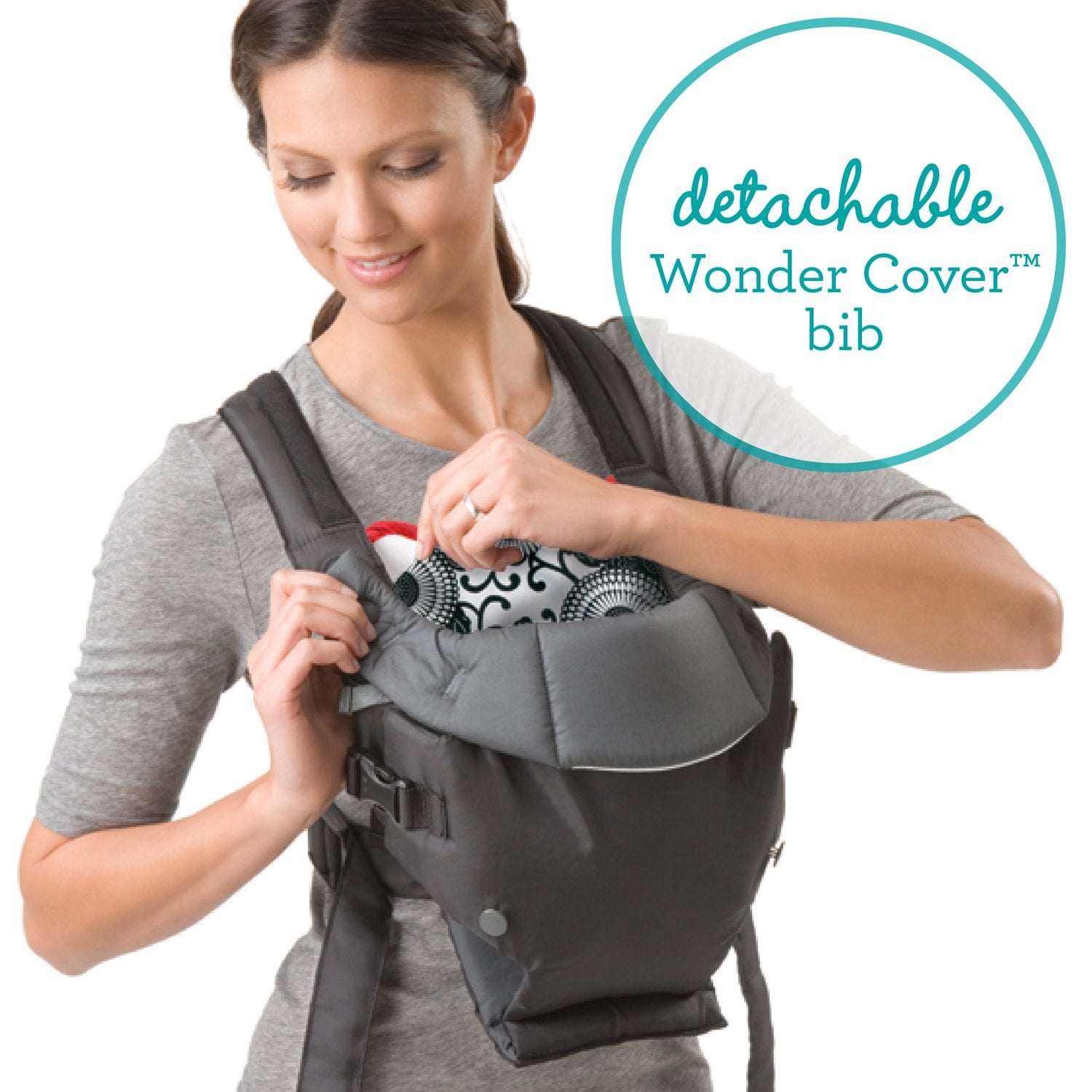 Infantino Swift Classic Baby Carrier with Wonder Cover Bib, Unisex 8-25 lbs, 2-Position, Black