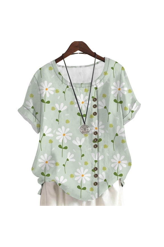 Women Blouse Elegant and Fresh Daisy Short Sleeve Shirts Y2k Top Oversized