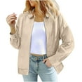 thumbnail image 5 of ClodeEU Suede Bomber Jacket For Women,Stand Collar Casual Zip Up Jackets,Oversized Trendy Outerwear Coats Beige,Womens Plus XL, 5 of 9
