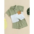 thumbnail image 3 of Faithtur Vêtements d'Été pour Garçons Ensemble 2 Pcs Col Rabattu Manches Courtes Poche Couleur Contrastée Shorts Couleur Unie, 3 of 8