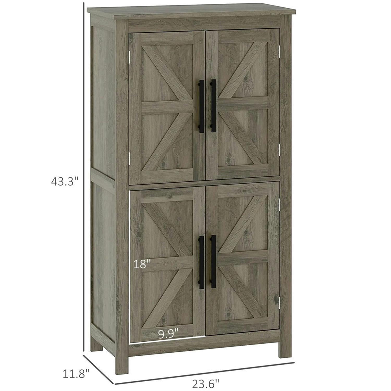 Demi Bonn 43" Farmhouse Bathroom Floor Cabinet, Freestanding Storage Cabinet with Adjustable Shelf and 4 Doors, for Living room, Entryway, Kitchen, Gray