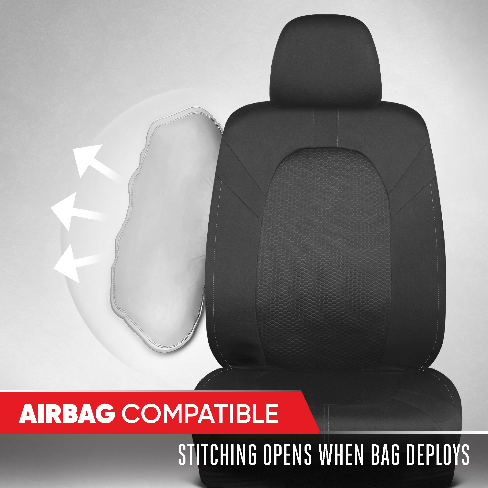 Motor Trend Honeycomb Polyester Seat Covers - Semi Universal Fit Front Seat Protector for Most Cars, Trucks, SUVs - Breathable Hex Design, Easy to Install, Black & Gray Car Seat Cover