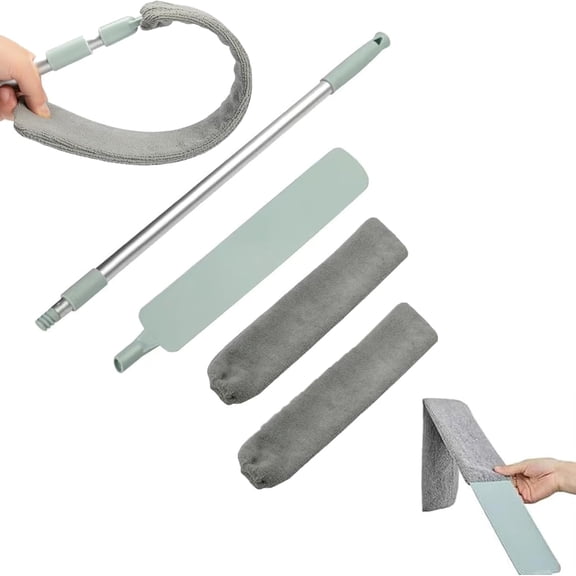 Saker Plus Flat Duster, Retractable Gap Dust Cleaning Artifact with 3 Microfiber Cloths , Extendable Gap Dust Cleaner & Flat Duster for Under Appliances, Ceilings, Blinds , Reusable & Washable