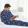 thumbnail image 6 of Naloa blue daisy Skull flower Men’s Pajamas Set - Long Sleeve Button Down Sleep Shirt and Pajama Bottoms Sleepwear Set-Medium, 6 of 7