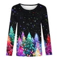 thumbnail image 4 of asdoklhq Christmas Womens Long Sleeve Tops Women's Casual Christmas Print Round Neck Long Sleeve T-Shirt Loose Top Multicolor 3X, 4 of 5
