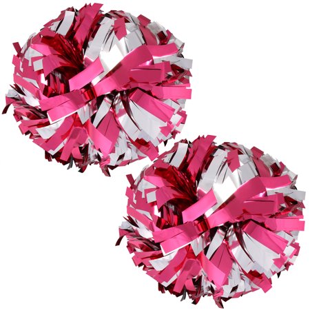 Metallic Cheer Pom Poms Cheerleading Cheerleader Gear 2 pieces one pair poms(Pink/Silver)