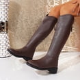 thumbnail image 4 of SAWOBUUN Womens Wide Calf Knee High Boots Pointed Toe Back Zipper Low Block Heel Faux Leather Comfortable Pull On Winter Boots, 4 of 8