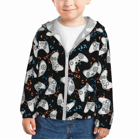 

Gaeub Cool Gamepad Print Athletic Sun Protection Hoodie for Kids Long Sleeve Outdoor UV Shirt Running Fishing Top for Boys Girls-2 Years