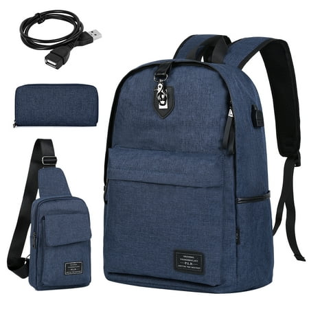 Vbiger 3 in 1 Multifunction Men's Laptop Backpack Lightweight School Backpack Large Capacity Travel Backpack Messenger Single-shoulder Backpack Handbag with USB Charging Port,