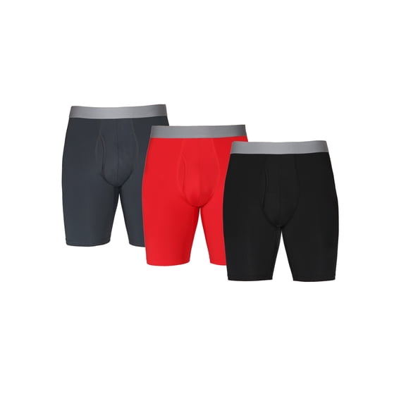 Athletic Works Men's Long Leg Boxer Briefs Underwear, 3 Pack