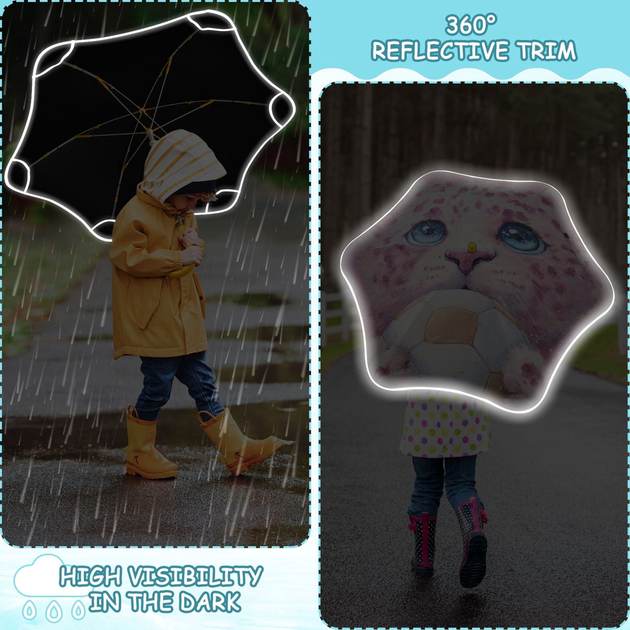 BZSMCE Folding Umbrellas Rain & UV Protection Windproof In Fluffy Cub & Soccer Pattern