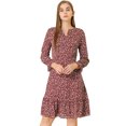 thumbnail image 1 of Vestido A Media Pierna De Leopardo Con Dobladillo Con Volantes Y Manga Larga En La Parte Delantera Con Cuello Redondo Y Cuello Redondo Para Mujer Rojo XS, 1 of 6