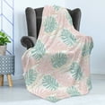 thumbnail image 4 of Blush Pink Soft Flannel Fleece Blanket, Tropical Pattern of Pastel Bicolour Monstera Leaves on Modern Stains, Cozy Plush for Indoor and Outdoor Use, 50" x 60", White and Multicolor, by Ambesonne, 4 of 5