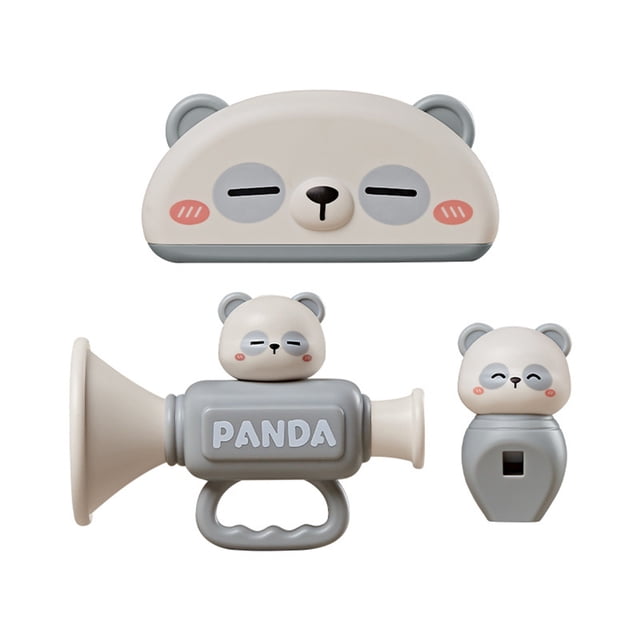 Kids Harmonica Whistle Set, 3 Piece Portable Musical Instrument Toy with Panda Design, for Children Ages 3 And up