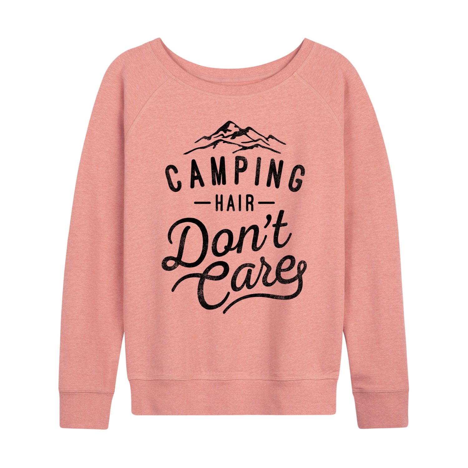 Instant Message - Camping Hair Dont Care - Women's French Terry Pullover, Size: Large, Pink