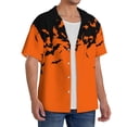 thumbnail image 2 of Balery Halloween With Black Bats Camisa Casual de Manga Corta con Botones para Hombre, Texturizada, Estilo Cubano, para Playa, Verano-3X-Large, 2 of 5