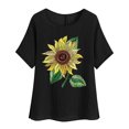 thumbnail image 3 of Feancey Womens Casual Tops Short Sleeve Linen Blouse Summer Boho Floral Print T Shirts Side Slit Loose Crewneck Tee Vintage Beach Vacation Tshirt Summer Sales Black XL, 3 of 5