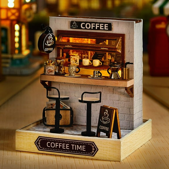 Diy Miniature Dollhouse Kit Room Wooden House With Furniture Wooden Craft Houses (Coffee Time)
