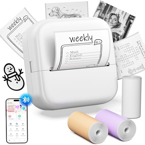 Impresora de pegatinas WCZ, minimáquina térmica para crear pegatinas, etiquetadora sin tinta con Bluetooth, impresora fotográfica portátil con 3 rollos de papel para notas de estudio, recuerdos, fotos