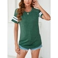 thumbnail image 7 of ALING Women's Summer Tops Round Neck Short Sleeve Tunics Casual Crewneck T-Shirts Striped Blouse Tops Workout Yoga Tee,Black/Pink/Green, 7 of 7